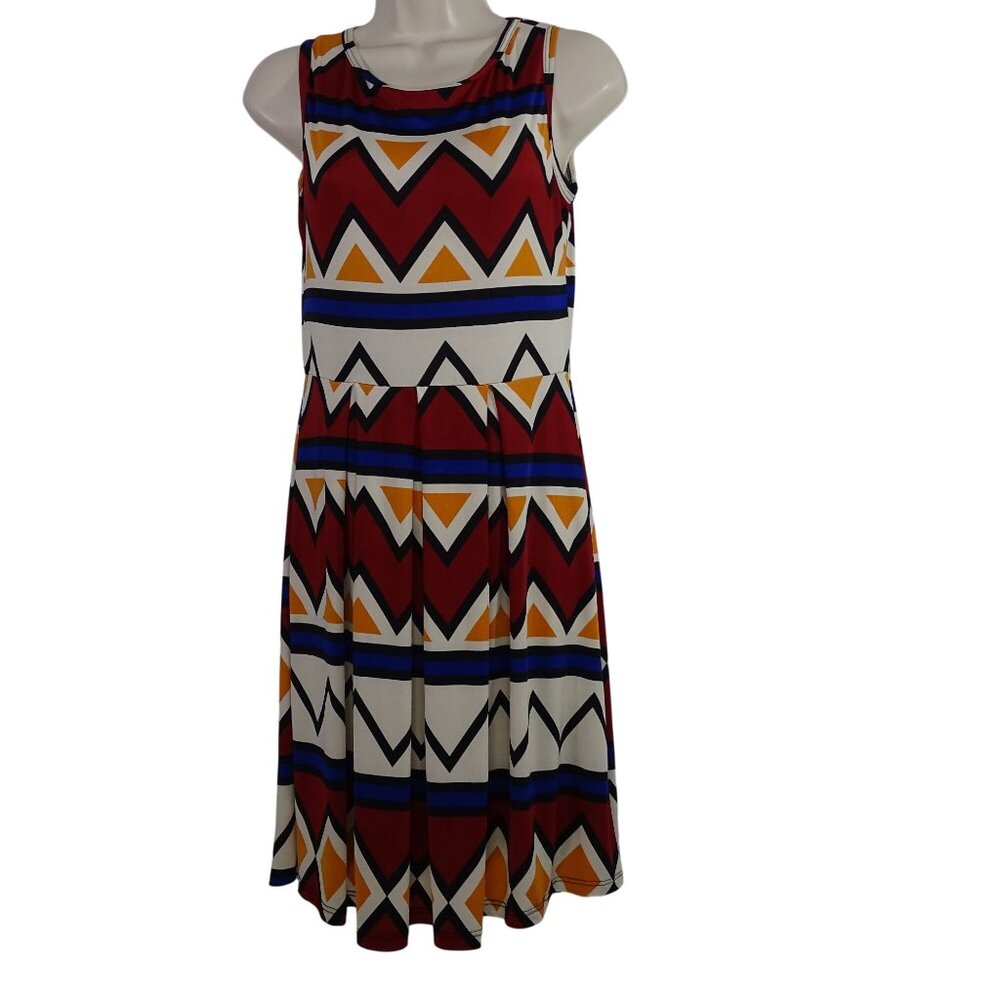 Pretty Young Thing Geometric Pleated Dress Women Size L Sleeveless Work Casual